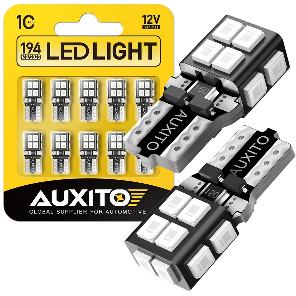 AUXITO 194 LED Bulb 6000K White 168 2825 W5W T10 Wedge 14-SMD Interior Car Bulbs Replacement for Dome Map Door Courtesy Trunk Parking License Plate Lights, 10 PCS
