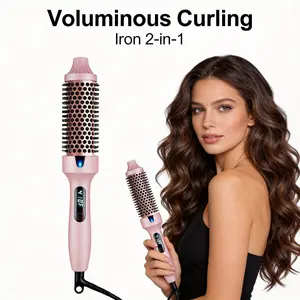 Ionic Thermal Styling Brush with Adjustable Heat, universal heating, dual-voltage hot brush voluminous fluffy styling tool,quick styling, heated dual-voltage hot brush Straightener woman gift instant curls