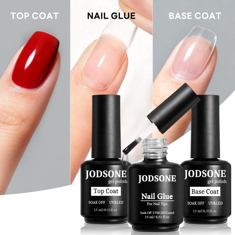 JODSONE 15ml Nail Glue Gel for Nail Tips Long Lasting Extension Glue for Clear Nail Tips Base Coat Top Coat All Need Lamp Cured