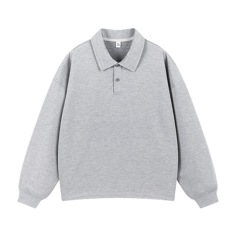 Men's Vintage Heavyweight Polo Shirt Long Sleeve T-Shirt Autumn Trendy Brand Turn-Down Collar Base Shirt Loose Top Gift for Husband Father