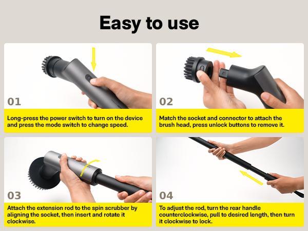 【Deals for You Days】HOTO Electric Spin Scrubber with 6 Brush Heads & Removable Extension Pole for Bathroom Kitchen Car Cleaning Powerful 2.5Nm Torque IPX7 Waterproof 4000mAh Battery Dual-Speed Settings Best Christmas Gift - Cleaner