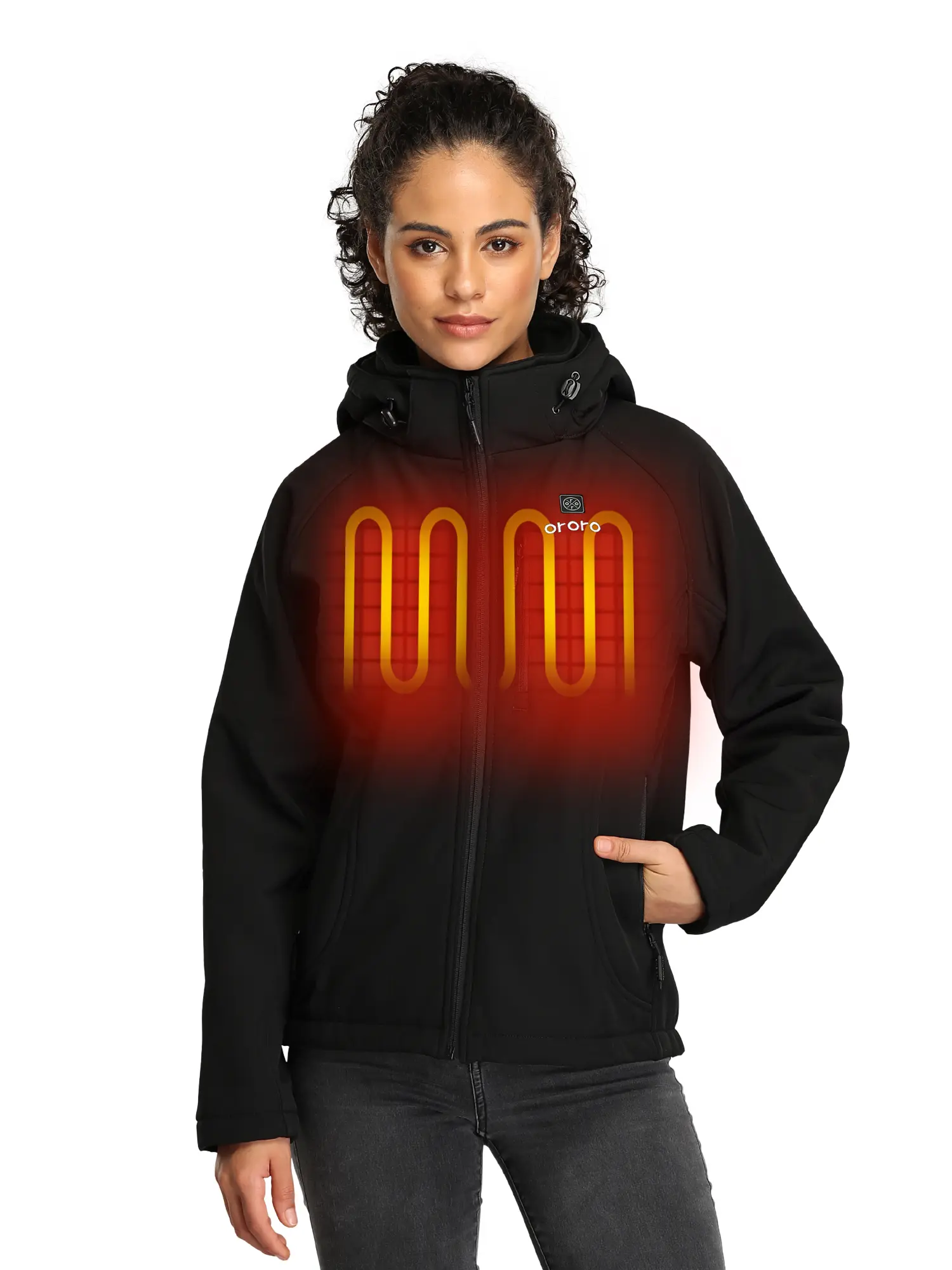 Ororo Women's Fitted 3-Zone Heated Soft Shell Coat - Hooded with Detachable Drawcord Hood, Long Sleeve, Battery Pack Included, Sport Lover Lifestyle Outdoor Sports Outerwear