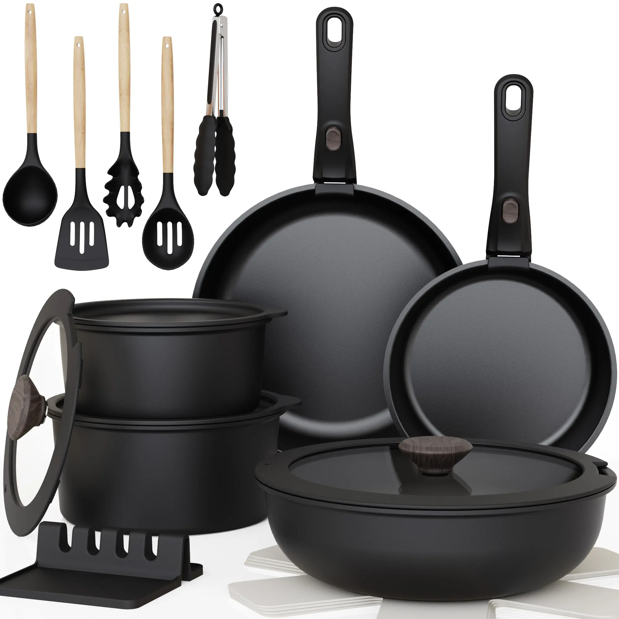 【summerwins2026】Astercook 20-Pcs Cookware Set, Non-Stick Coating, Durable & Easy to Clean, Perfect for Home, Gatherings, and Professional Kitchens hexclad cookware. White,father'sdaygifts,campingessentials,campinggear,home essentials