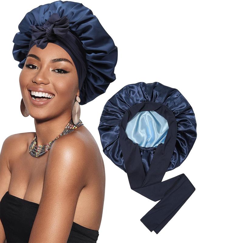 Double Layer Satin Bonnet Silk Like Texture for Sleeping Sleep Cap Hat Hair Bonnets with Elastic Tie Band for Curly Hair Nightcap Gifts for Women