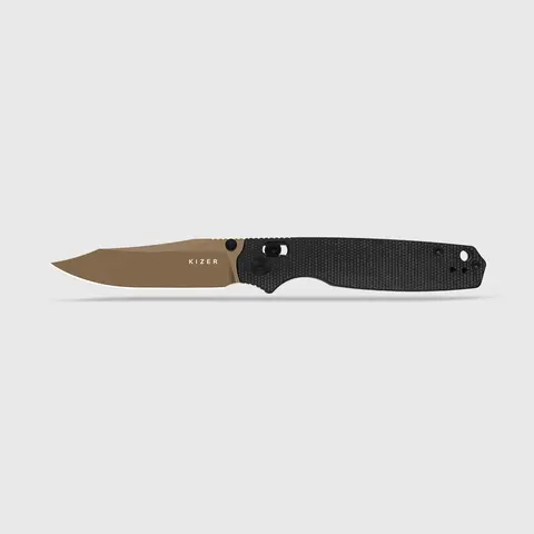 Kizer Black Micarta Handle, Sunset Metal PVD Coating, D2 Tool Steel Blade, Outdoor Camping Knife, EDC for Men