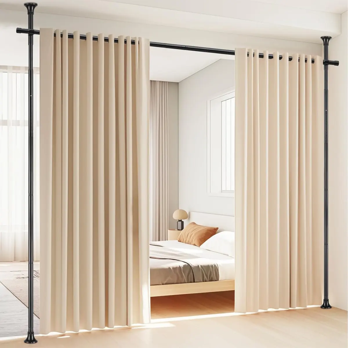 No Drill Room Divider Tension Rod – Adjustable Floor to Ceiling Curtain Rod Partition 4-10ft Height