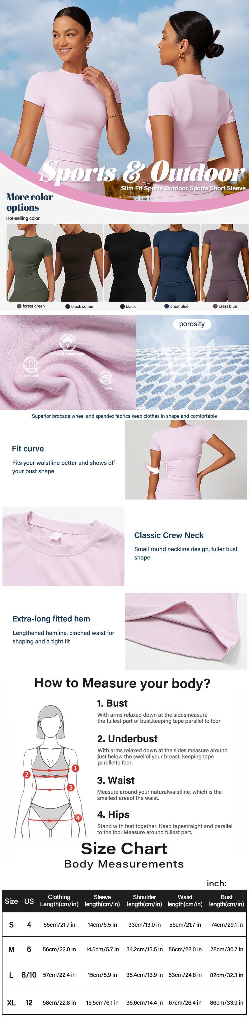 Women's solid color crew neck sports t-shirt, sports short sleeve crew neck t-shirt, slim fit and stretchy, perfect for yoga, gym, workout, daily outdoor wear, women's sportswear Women's solid color crew neck sports t-shirt, sports short sleeve crew neck t-shirt, slim fit and stretchy, perfect for yoga, gym, workout, daily outdoor wear, women's sportswear