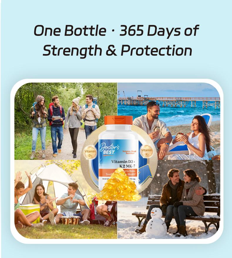 Doctor's Best Vitamin D3 & K2 MK-7 · 125 mcg (5000 IU) Vitamin D3 & 100 mcg Vitamin K2 · Dietary Supplement · 360 Veggie Softgels · Calcium Absorption · Supports Bone, Teeth, & Muscle Health · Non-GMO · Gluten Free