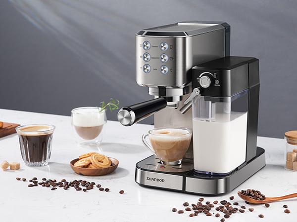 SHARDOR Espresso Coffee Machine Automatic Cappuccino Maker 20 Bar for Home, 6-in-1 Espresso Coffee Maker with Automatic Milk Frother for Cappuccino & Latte, 34 Oz Removable Water Tank, 1350W, Stainless Steel