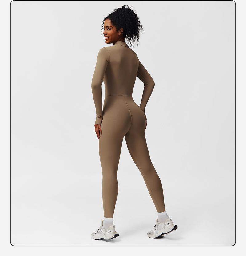 Women's Solid Zip-Up Skiing Jumpsuit by MFVIM - Casual Sporty Long-Sleeve Jumpsuit for Skiing and Cycling, Ladies' Activewear for Fall and Winter Workout Gym Clothing