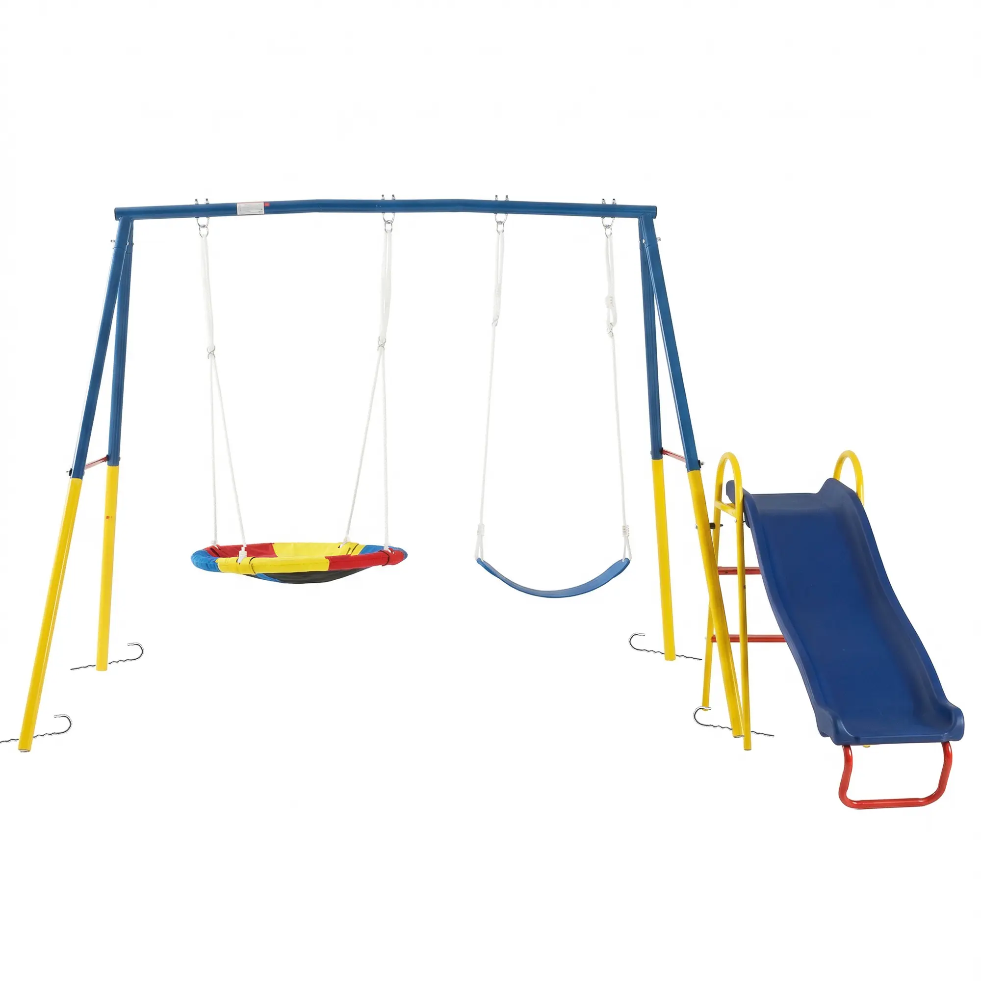 Mersco Unisex 3-in-1 Heavy-Duty Metal Playground Equipment Swing Set for Kids- A-Frame Stand, Slide, Saucer Swing Set - Outdoor Kids Play Gear, Toys, Outdoor Kids Stuff