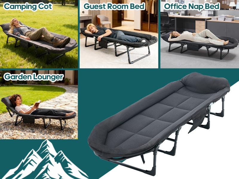 Camping Cot for Adults, 6 Angle Adjustable Folding Camping Bed with Mattress, Foldable Camping Bed for Camp, Office, Outdoor, Lightweight Camping Cot with Carry Bag Supports 450 lbs Camping Cot for Adults, 6 Angle Adjustable Folding Camping Bed with Mattress, Foldable Camping Bed for Camp, Office, Outdoor, Lightweight Camping Cot with Carry Bag Supports 450 lbs