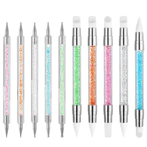 10 Pcs Nail Art Sculpture Pen Acrylic Dotting Pens Dual Tipped Silicone Nail Tools Rhinestone Nail Art Pens Silicone Nail Brush for Design Shaping Drawing Dotting Sculpting Tool
