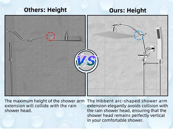Hibbent All Metal 12'' Rainfall Shower Head, Dual Shower Head Combo, High Pressure Handheld Shower Wand, 16'' Adjustable Arc-shaped Shower Extension Arm, 71'' Hose, Showerhead Holder, Chrome