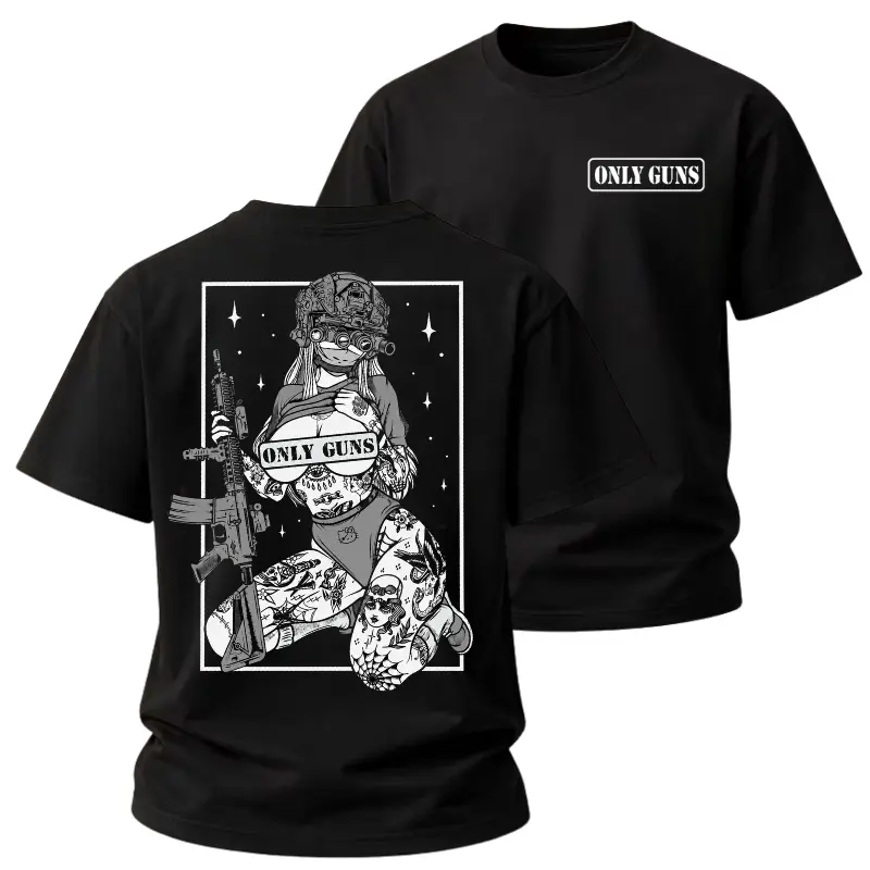 Only Guns Tactical T-Shirt, Female Night Vision Operator Rifle Graphic Tee, Edgy Gun Culture Humor Shirt for Range Fans, Veterans, Tactical Gear Lovers, Shooters and Bold Military Streetwear