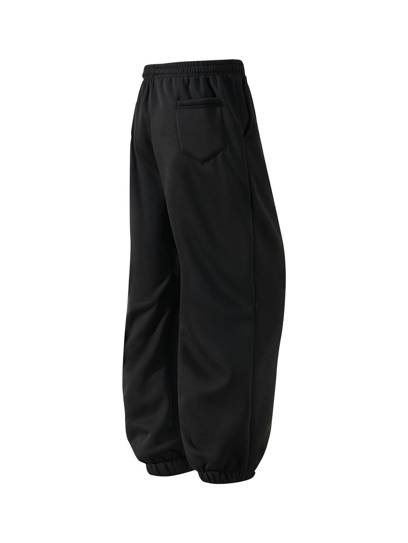 CCCMAI Men's Pocket Drawstring Winter Pants, Casual Regular Fit Plain Thermal Lined Trousers, Men's Bottoms for Winter Menswear