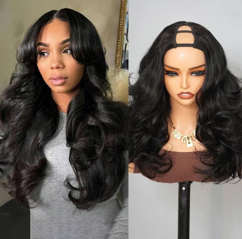 Tinashe Layers U Part Butterfly Loose Body Wave & Yaki Straight & Straight Human Hair U Part Wigs Real Scalp Beginner Friendly Natural Color Wigs Black Friday Christmas Gift