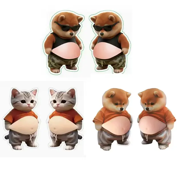 6Pcs 3D Dog & Cat Belly Mochi Squishy Stickers, Stress Relief Fidget, Cute Squeeze Toys for Kids Party Favors, Classroom Gifts, School Rewards, Fun  Gift for Adults & Kids, Silicone Puffy Car Door & Wall Buffers, Valentine's Day & Easter. outdoorfun
