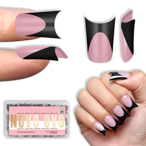 NOVO OVO Soft Gel Short Duck Nails with Moon Curve Cuticle, Extra Thick Tip Press-On Set, Berry Pink French Design, 15 Sizes, 240Pcs - Nail Extension Kit for Home Use, Gel Nails At Home, French Tips Nails, Nail Designs