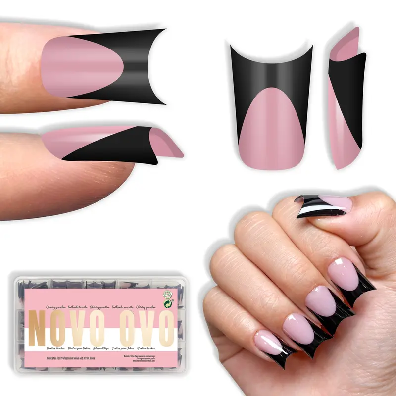 NOVO OVO Soft Gel Short Duck Nails with Moon Curve Cuticle, Extra Thick Tip Press-On Set, Berry Pink French Design, 15 Sizes, 240Pcs - Nail Extension Kit for Home Use, Gel Nails At Home, French Tips Nails, Nail Designs