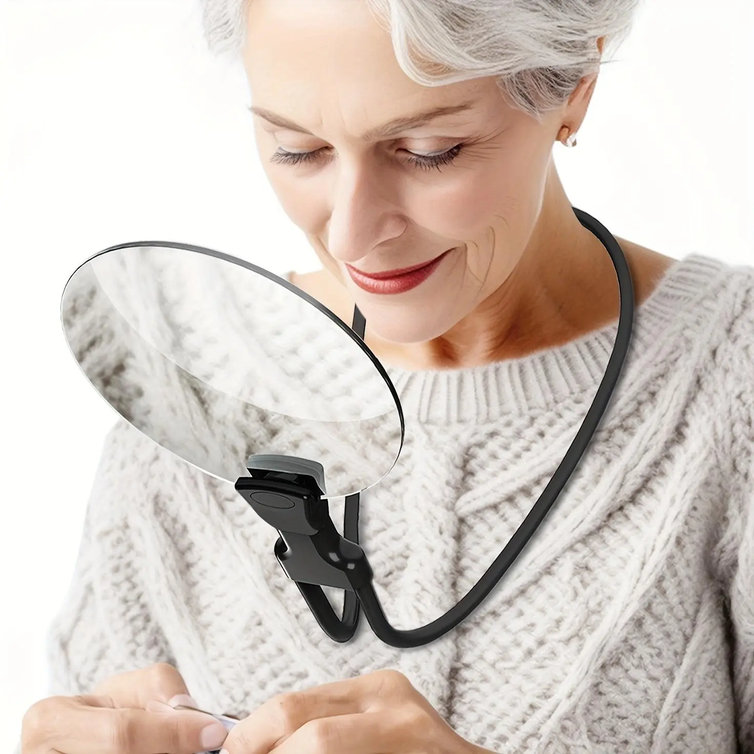 5X Magnifying Glass with 5.12-Inch Diameter Lens, Magnifying Lens, Hands-Free Neck Hanging Magnifier for Seniors Reading, Portable Magnifying Glass with Adjustable Stand