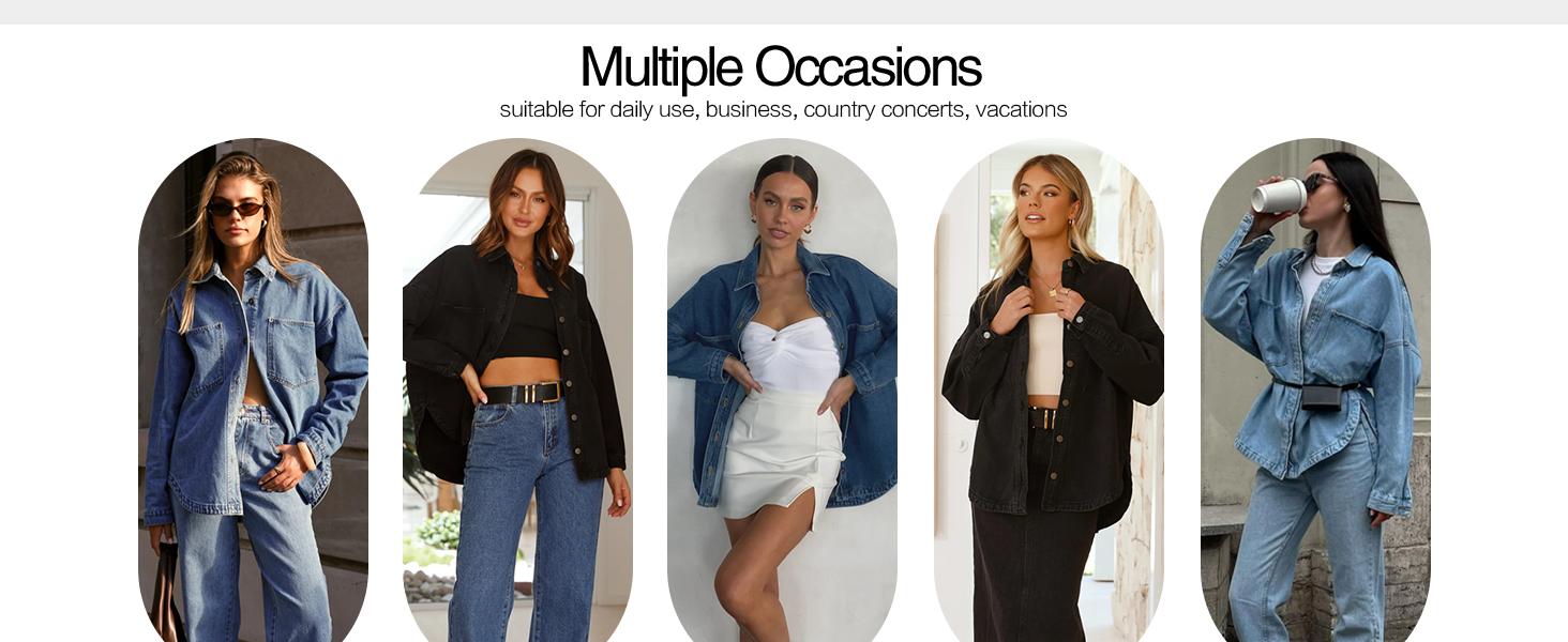 EMMIOL Women Denim Shirts Oversized Long Sleeve Button Down Blouse Distresse Jean Jacket Fall Outfits 2025