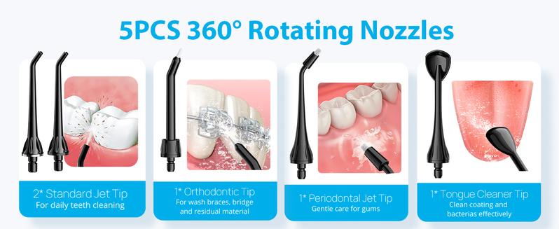 COSLUS  CX20 2-Pack Cordless Water Flosser, 10 Nozzles, IPX7 Waterproof Oral Irrigator for Home and Travel | Perfect for Braces, Orthodontics & Dental Care/Fights Plaque&Tartar，Convenient oral teeth cleaner Toothcare Rechargeable Portable