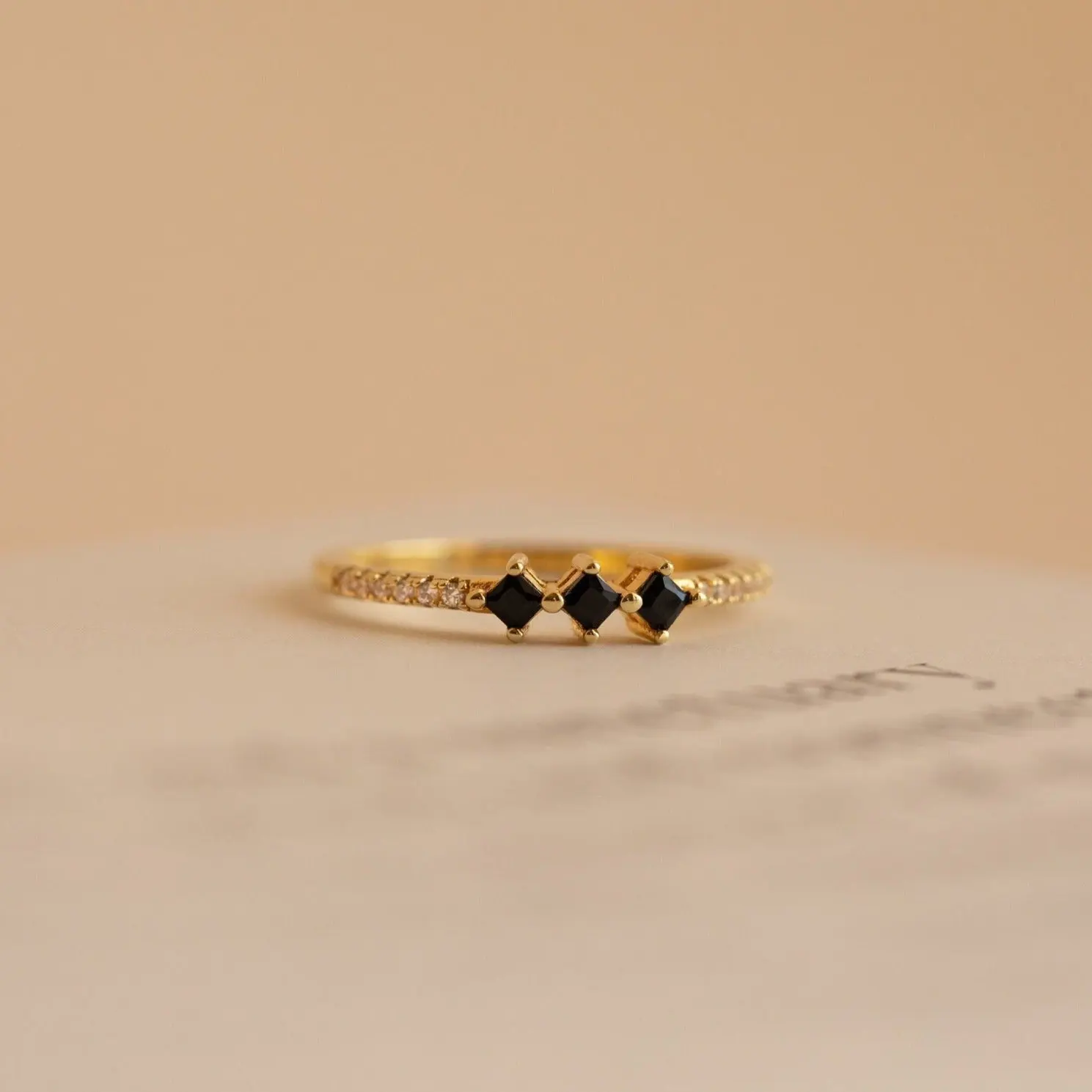 Helena Black Diamond Ring by Caitlyn Minimalist - Vintage Geometric Black Crystal Ring in Gold - Dainty Art Deco Jewelry - Gift for Wife