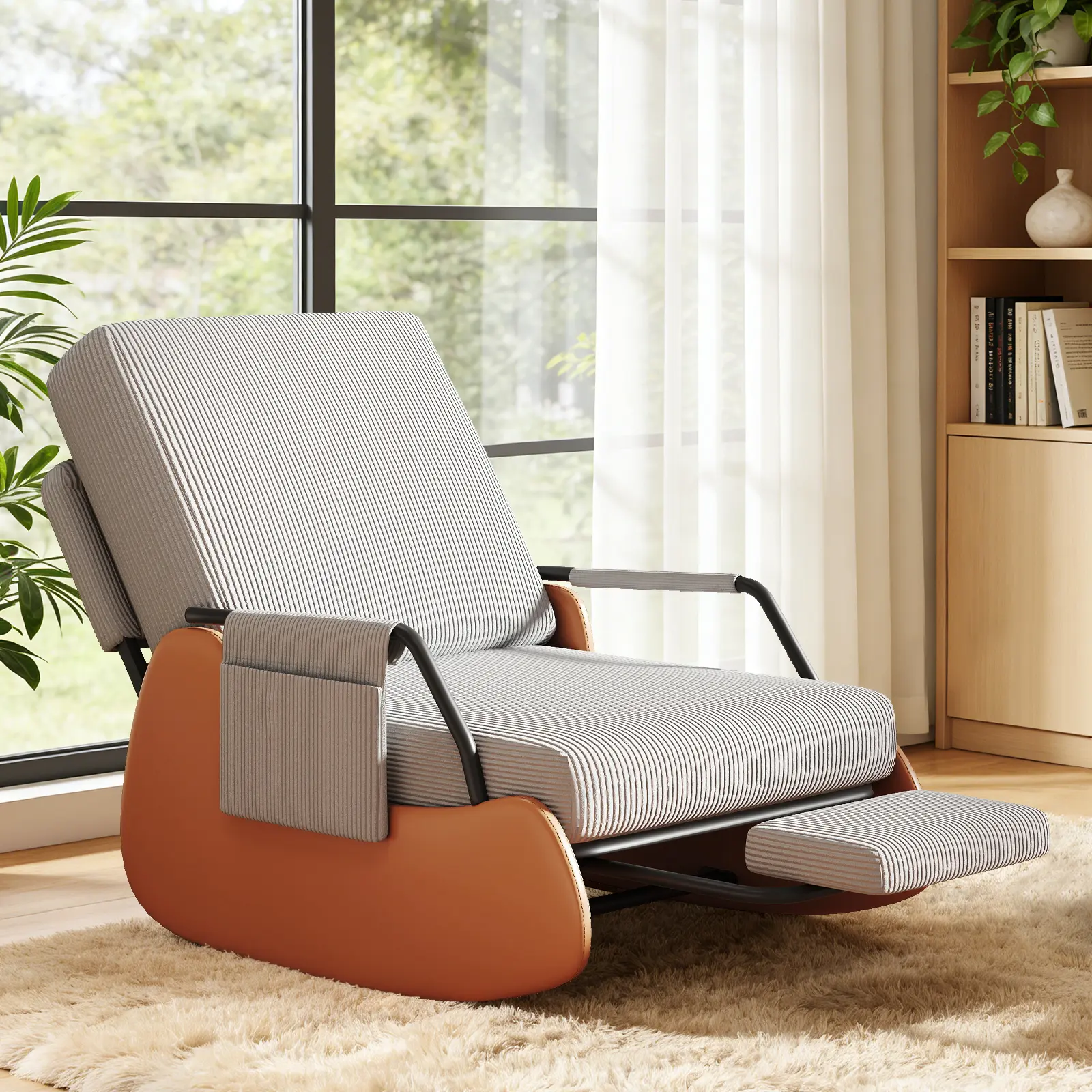 Furnimart Modern Glider Rocking Chair, Upholstered Nursery Glider Chair with Adjustable Recline & Retractable Footrest, perfect as a comfortable lounge chair for moms, nurseries, living rooms, and bedrooms