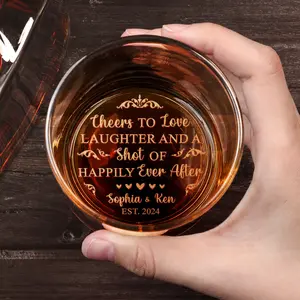 A Shot Of Happily Ever After High quality laser engraved whiskey glasses, Personalize your name or handwriting Gifts for couples, Home Decor & Gifts, Funny gift for men and women, Drinkware, Valentines day gift.