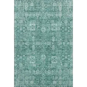 HomeRoots 653420 8 x 10 ft. Teal & Aqua Floral Washable Machine Made Rectangle Area Rug with UV Protection