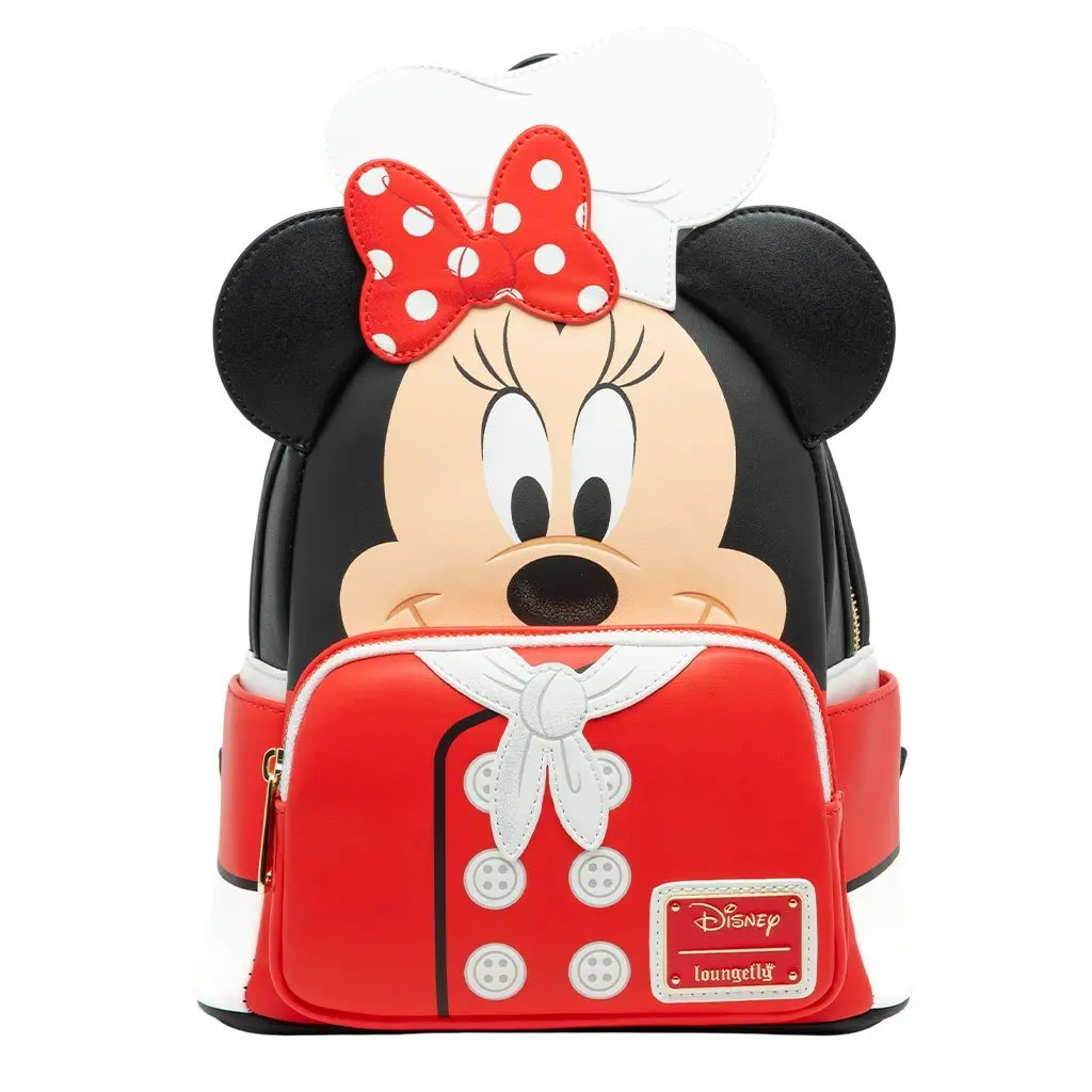 Loungefly Disney Chef Minnie Cosplay Faux Leather Mini Backpack - Cute Stylish Daypacks, Polka Dot Cartoon Collectible, Chef Hat, Buttoned Apron, Compact, Lightweight, Hand Wash Only, Women's Luggage Bag