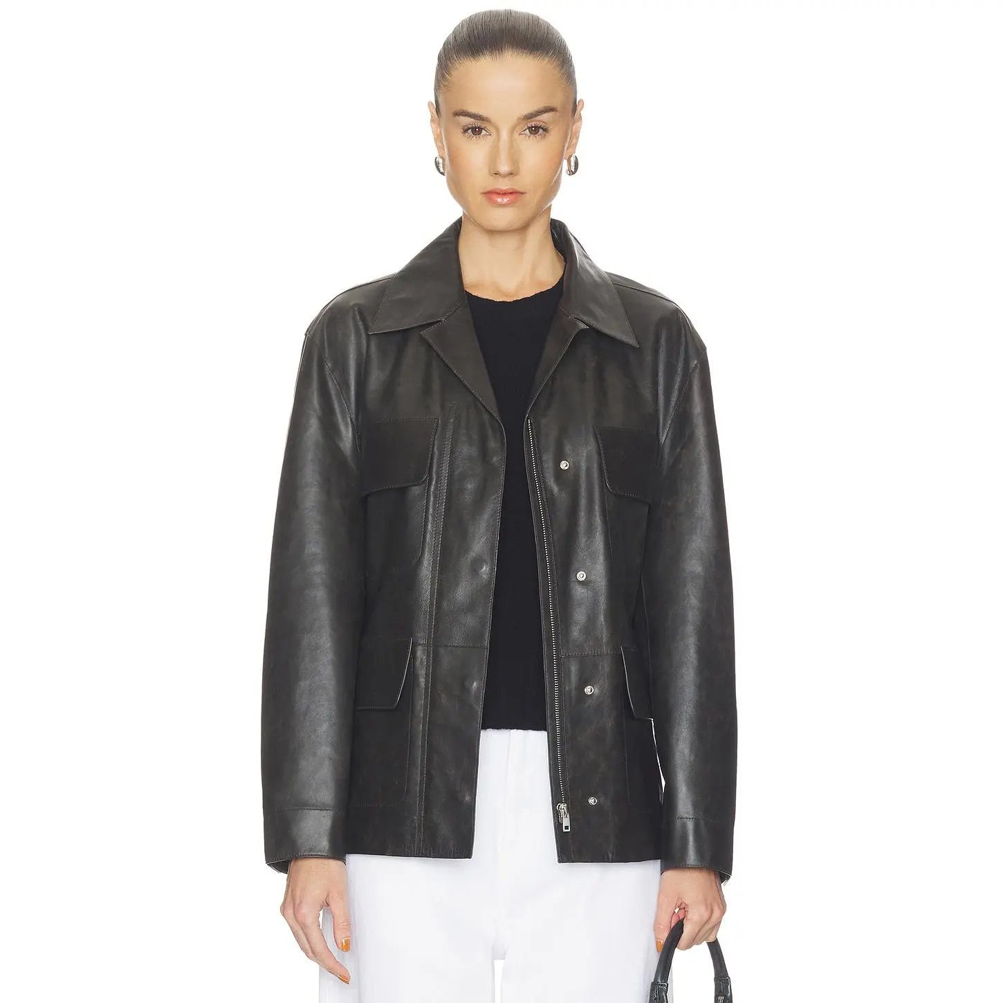 GRLFRND Dara Leather Jacket in Dark Brown GRLFRND Dara Leather Jacket in Dark Brown