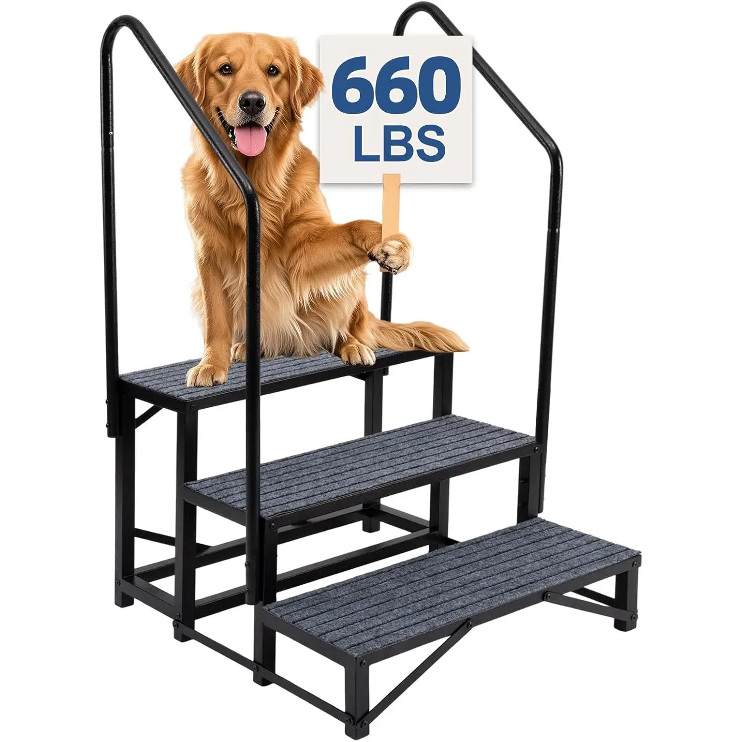 3-Step Heavy-Duty RV Steps with Dual Secure Portable Handrails, Slip-Resistant Mats, Triangular Support System - Quick Assembly Camping Solution, Versatile for Seniors, Camper, Hot Tub, Effortless Stepping