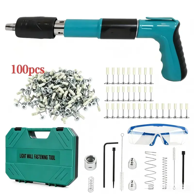 Woodworking and Decoration Integrated Air Nailer,Concrete Nail Gun Kit with 100PCS Nails, AdjustableManual Steel Nail Gun, Manual Wall Fastening Tool (100nails) Home Outdoorfun Hardware Nailgun Extra HeavyDuty Heavy Duty Gear installation ceiling