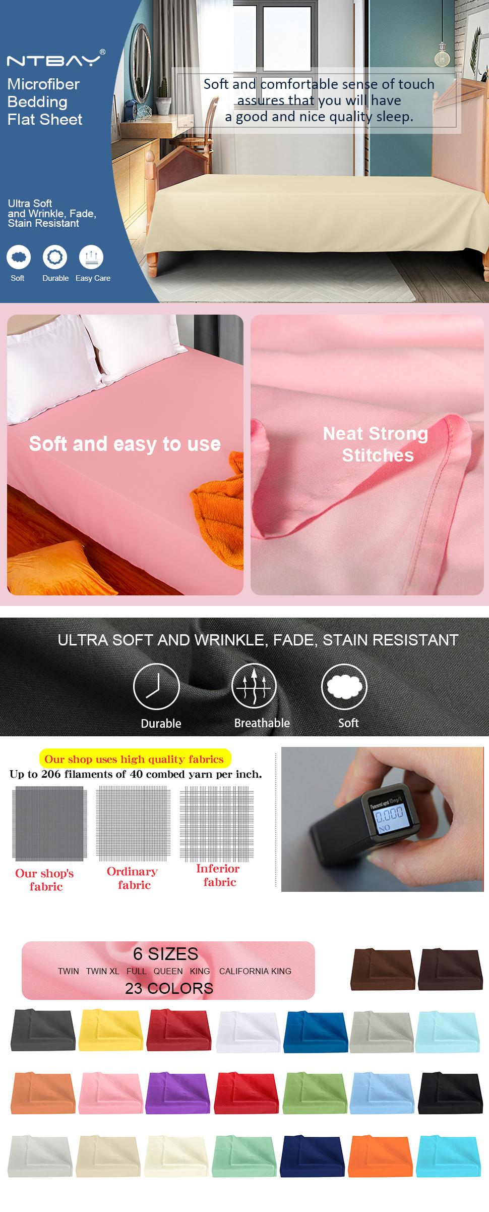 NTBAY Flat Sheet Only – Soft Brushed Microfiber Top Sheet, Wrinkle-Free & Fade-Resistant, Easy Care Bedding