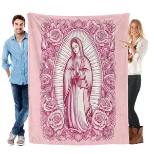 Cozy Pink Virgin Mary Blanket-Super Soft with Floral Pattern Perfect Gift for Mom Grandma Birthday and Valentine's Day Perfect for Sofa Bed Travel and Living Room multifunctional Blanket  Floral Blanket  Plush Texture Meditation