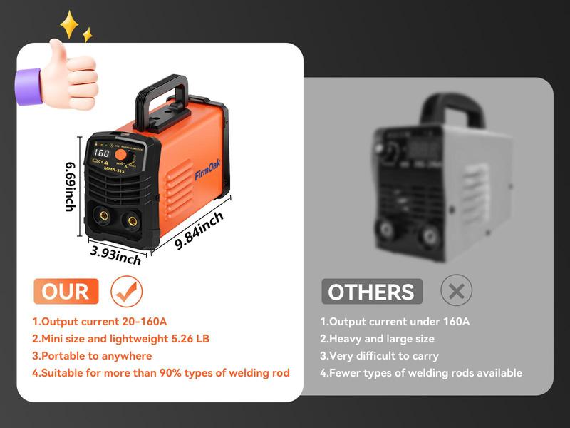 FirmOak MMA-315 110V Mini Welder Portable Stick Welder with Hot Start Arc Force Anti-Stick IGBT Inverter Supports E6013/E6011/E7018 Rods Ideal for Home Use & DIY Gift FirmOak MMA-315 110V Mini Welder Portable Stick Welder with Hot Start Arc Force Anti-Stick IGBT Inverter Supports E6013/E6011/E7018 Rods Ideal for Home Use & DIY Gift