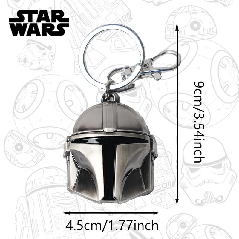 Star Wars Keychain Silver Metal Alloy Bag Clip Official License 1pc Boba Fett The Mandalorian Din Djarin Helmet Grogu Yoda 3D Carving Keyring Movie Collection Explore Space Gifts Drop-proof Key Chain
