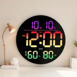 10" Large Digital Wall Clock with Music Sync RGB Atmosphere Light Low-Reflectivity Temperature LED Display Dual Alarms BT Sync Auto DST for Bedroom and Classroom