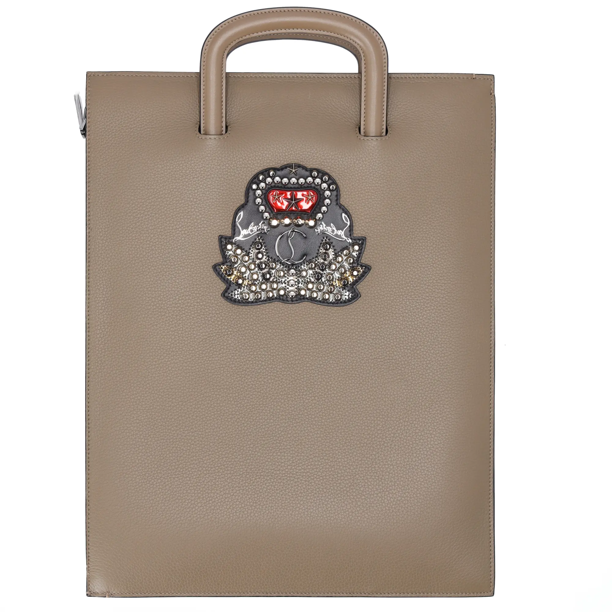 Pre-owned christian louboutin Leather Tote Bags Trick Track Tote Khaki Solid 1175038 Leather