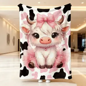 Cute Bow Cow Print Plush Throw Blanket | Super Soft & Warm Air-Conditioned Room, Home, Office, Travel, Camping Blanket | Kids' Cartoon Bedding, Perfect Birthday & Christmas Gift for Children, Family & Fans