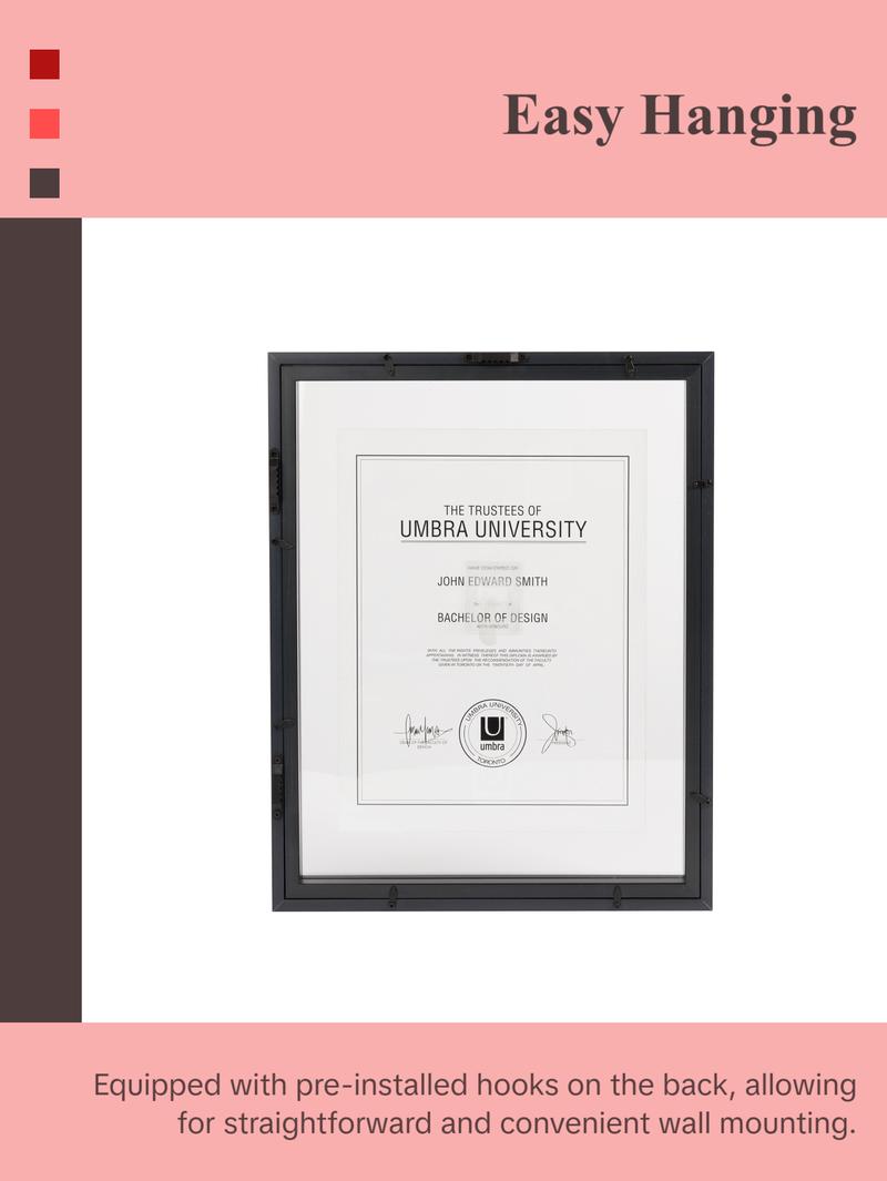 Umbra Document Floating Picture Frame - Modern Black Frame for Certificates, Awards, and Photos - 11 x 14 Inch Decor Photo Wall Artwork