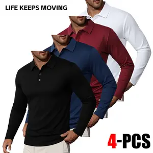 Men’s solid-color long-sleeve polo shirt with a Polo collar, ribbed sleeves, and a buttoned placket; quick-dry, moisture-wicking fabric for comfort and breathability; suitable for casual everyday and outdoor wear.