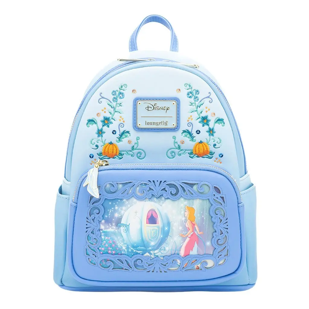Loungefly Disney Princess Dreams Series Cinderella Mini Backpack - Cute Collectibles Character-Inspired Pumpkin Print Colorful Animated Backpack, Stylish Casual Daypack, Floral Printed Functional Purse, Hand Wash Only Luggage Bag