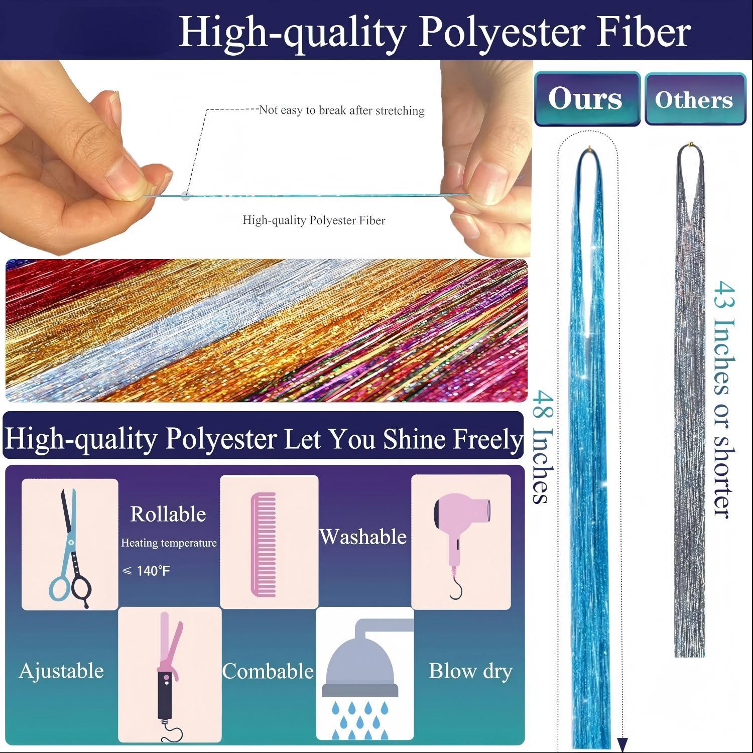 Hair Tinsel, 22-Color Hair Tinsel Kit for Girls 6600 Strands Fairy Tinsel Hair Extensions Holographic Hair Tinsel Heat Resistant Vibrant Colored Hair Glitter for Christmas Party Festival