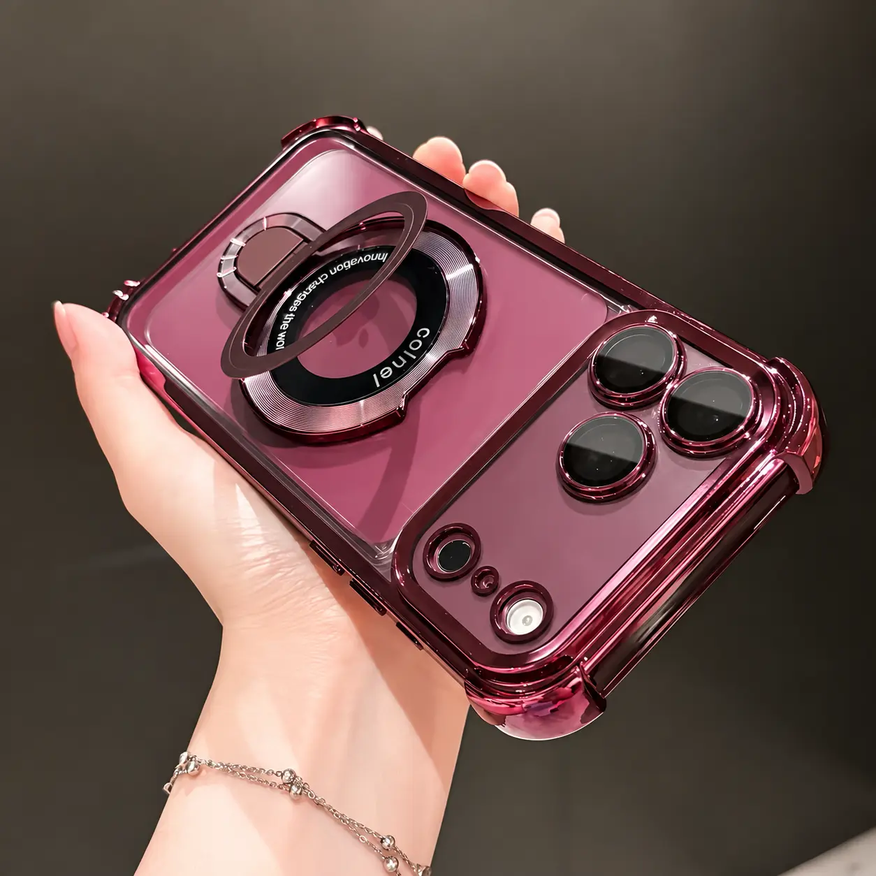 Transparent Phone Case with Stand for iPhone Galaxy 18 Pro Max 17 Air 16 15Plus 14 13 12 11 S25 S24 S23 S22 Cases, Electroplated Clear Case with Ring Stand Holder 4-Corner Shockproof Protective Cover.JN003
