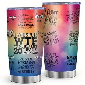 Funny Sarcastic Office Gift 20oz Tumbler, I Whisper WTF Quote Cup, Rainbow Snarky Travel Mug, Not Responsible For My Face Design, Vacuum Insulated Coffee Mug for Coworker Boss