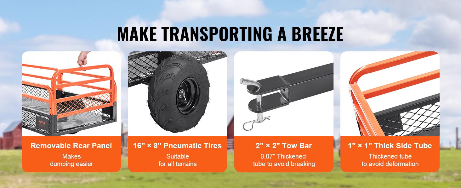 VEVOR Heavy Duty Steel ATV Dump Trailer, TikTokShopBlackFriday, 1500-Pound Load Capacity 15 Cubic Feet, Tow Behind Dump Cart Garden Trailer, with Removable Sides and 2 Tires, for Mowers, Tractors, ATV, UTV