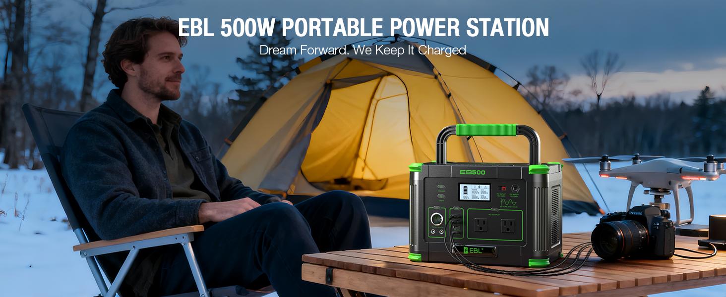 Outdoor Power Station: EBL 500W Solar Generator w/ 519Wh Battery & 10 Ports | Powers Your Camping, Road Trips & Emergencies